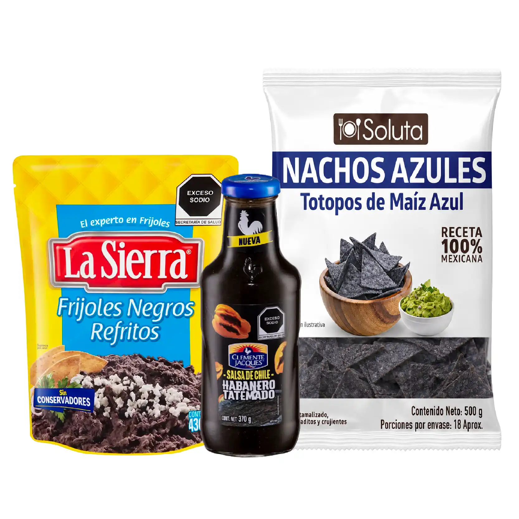 Combo día de muertos: Totopo azul, Habanero tatemado y Refrito negro 430g